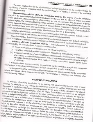 Partial and multiple correlation and regression