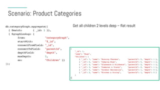 Scenario: Product Categories
Get all children 2 levels deep – flat result
 