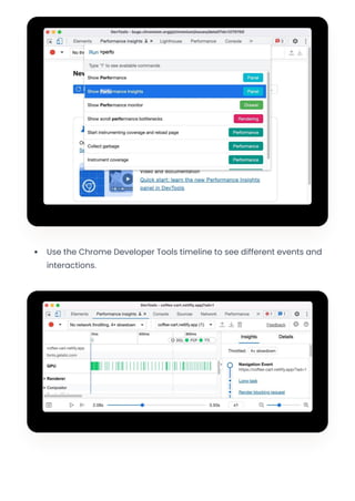 Use the Chrome Developer Tools timeline to see different events and
interactions.
Convert web pages and HTML files to PDF in your applications with the Pdfcrowd HTML to PDF API Printed with Pdfcrowd.com
 