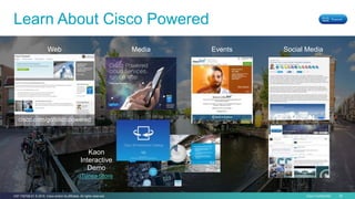 Cisco Confidential 25C97-730728-01 © 2015 Cisco and/or its affiliates. All rights reserved.
Learn About Cisco Powered
Web Media
cisco.com/go/ciscopowered
Events Social Media
Kaon
Interactive
Demo
iTunes Store
 