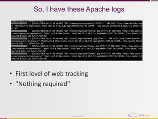 www.dataiku.com 
So, I have these Apache logs 
•First level of web tracking 
•"Nothing required"  