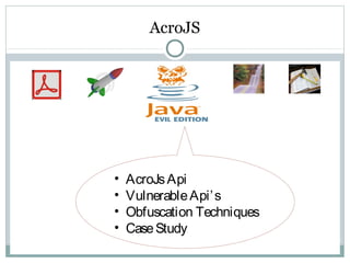 AcroJS
• AcroJsApi
• VulnerableApi’s
• Obfuscation Techniques
• CaseStudy
 