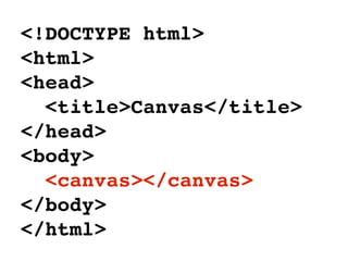 <!DOCTYPE html>
<html>
<head>
  <title>Canvas</title>
</head>
<body>
  <canvas></canvas>
</body>
</html>
 