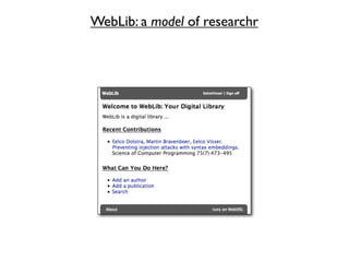 WebLib: a model of researchr
 
