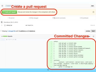 Git Code Review 範例 
• 需求: 撰寫設定系統套件的Makefile， 
並進⾏行Code Review 
• 步驟: 
1. 於git建⽴立新分⽀支 
2. 在新分⽀支提交修改 
3. 更新到github後，建⽴立pull request 
4. Review確認後merge 
12 
 