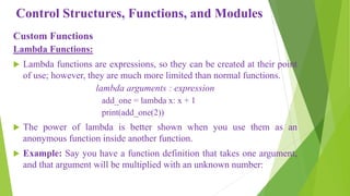 Control structures functions and modules in python programming