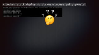 > docker stack deploy -c docker-compose.yml phpworld
🤔
?
? ?
?
 