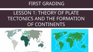 LESSON 1: THEORY OF PLATE
TECTONICS AND THE FORMATION
OF CONTINENTS
FIRST GRADING
 