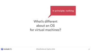 27Alfred Bratterud, CppCon 2016
What’s different  
about an OS  
for virtual machines?
In principle: nothing
 