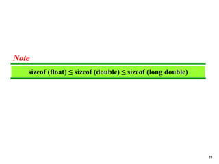 19
sizeof (float) ≤ sizeof (double) ≤ sizeof (long double)
Note
 