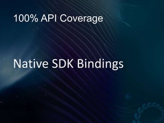 100% API Coverage

Native SDK Bindings

 