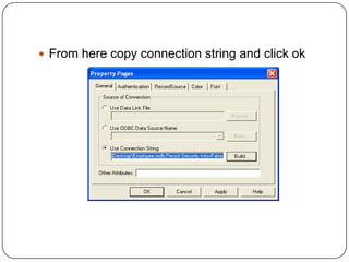  From here copy connection string and click ok
 