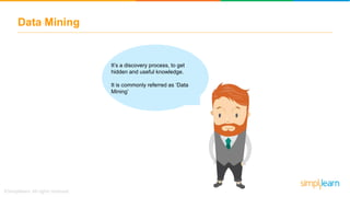 Data Mining
It’s a discovery process, to get
hidden and useful knowledge.
It is commonly referred as ‘Data
Mining’
 