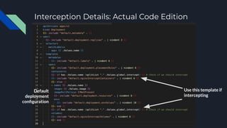 Interception Details: Actual Code Edition
Use this template if
intercepting
Default
deployment
conﬁguration
 