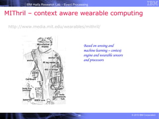 MIThril – context aware wearable computing http://www.media.mit.edu/wearables/mithril/   Based on sensing and machine learning – context engine and wearable sensors and processors  