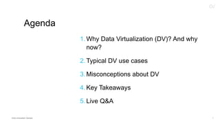 3
Agenda
1.Why Data Virtualization (DV)? And why
now?
2.Typical DV use cases
3.Misconceptions about DV
4.Key Takeaways
5.Live Q&A
Orion Innovation/ Denodo
 