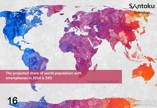Technology

The projected share of world population with
smartphones in 2014 is 24%
Advertising Age Mobile Fact Pack, 2013

16

Find out how we can help you
with digital transformation

 