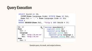 Query Execution
Sample query, its result, and output schema.
 