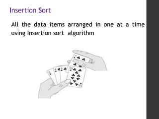 Insertion Sort
All the data items arranged in one at a time
using Insertion sort algorithm
 