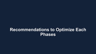 17
Recommendations to Optimize Each
Phases
 