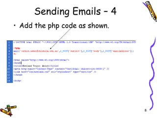 Sending Emails – 4 Add the php code as shown. 
