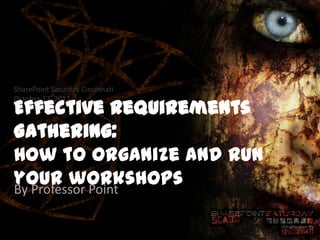 SharePoint Saturday Cincinnati

Effective Requirements
October 27, 2012



Gathering:
How to organize and run
your workshops
By Professor Point
 