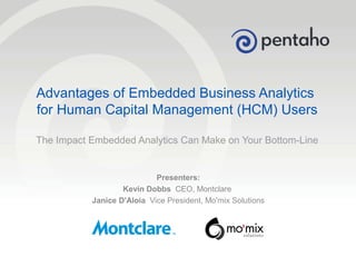 About Pentaho
• Recognized leader in business analytics & data integration
• Subscription-based business model
• Achieved critical mass:
• Over 1,200 commercial customers
• Over 10,000 production deployments
• Over 185 countries
• Stewardship of most important open source analytics projects
INDUSTRY RECOGNITION

4

© 2013, Pentaho. All Rights Reserved. pentaho.com. Worldwide +1 (866) 660-7555

OVER 160 PARTNERS GLOBALLY

 