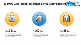 30 60 90 Days Plan for Enterprise Software Development Proposal
35
This slide is 100% editable. Adapt
it to your needs and capture your
audience's attention.
First 90Days
This slide is 100% editable. Adapt
it to your needs and capture your
audience's attention.
First 30Days
This slide is 100% editable. Adapt
it to your needs and capture your
audience's attention.
First 60Days
 
