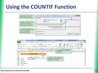Using the COUNTIF Function           XP




New Perspectives on Microsoft Excel 2010        44
 