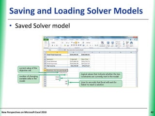 Saving and Loading Solver ModelsXP
      • Saved Solver model




New Perspectives on Microsoft Excel 2010   42
 
