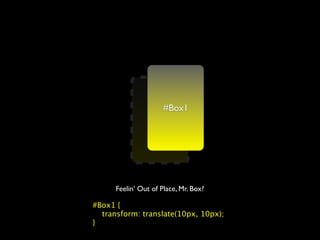 #Box1
                #Box1




      Feelin’ Out of Place, Mr. Box?

#Box1 {
  transform: translate(10px, 10px);
}
 