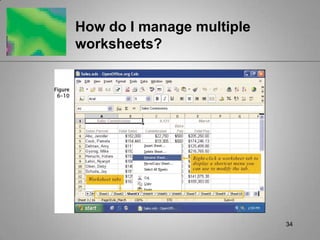 34How do I manage multiple worksheets? 