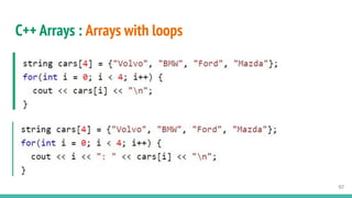 C++ Arrays : Arrays with loops
97
 