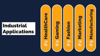 Industrial
Applications
#1
HealthCare
#2
Gaming
#3
Fashion
#4
Marketing
#5
Manufacturing
 