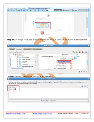 Step 30: To assign faultCode click on expression Drag & Drop on faultCode as shown below

Step31: Write Expression i.e fault code as 'FMW-002'

www.bispsolutions.com

www.bisptrainigs.com

www.hyperionguru.com

Page 20

 