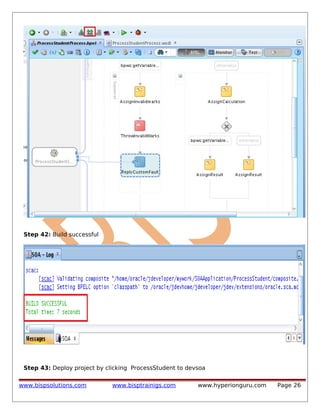Step 42: Build successful

Step 43: Deploy project by clicking ProcessStudent to devsoa
www.bispsolutions.com

www.bisptrainigs.com

www.hyperionguru.com

Page 26

 
