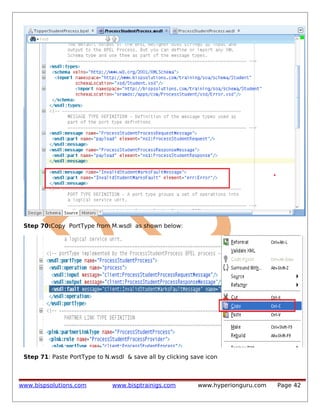 Step 70:Copy PortType from M.wsdl as shown below:

Step 71: Paste PortType to N.wsdl & save all by clicking save icon

www.bispsolutions.com

www.bisptrainigs.com

www.hyperionguru.com

Page 42

 