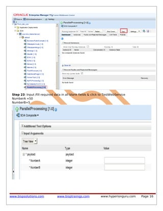 Step 23: Input /fill required data in all blank fields & click to TestWebService
NumberA =50
NumberB=5

www.bispsolutions.com

www.bisptrainigs.com

www.hyperionguru.com

Page 16

 