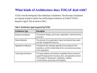 What kinds of Architecture does TOGAF deal with?
 