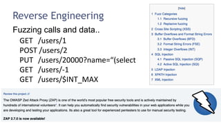 61
Reverse Engineering
Fuzzing calls and data..
GET /users/1
POST /users/2
PUT /users/20000?name=“(select
GET /users/-1
GET /users/$INT_MAX
 