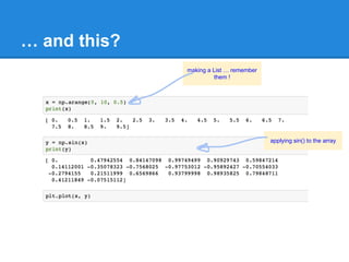 … and this?
making a List … remember
them !
applying sin() to the array
 