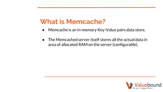 ● Memcache is an in-memory Key-Value pairs data store.
● The Memcached server itself stores all the actual data in
area of allocated RAM on the server (configurable).
What is Memcache?
 