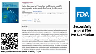http://voelter.de/data/pub/MPS-in-Safety-1.0.pdf
Successfully
passed FDA
Pre-Submission
 