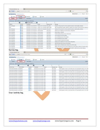 Service log.




User Activity log.




www.bispsolutions.com   www.bisptrainigs.com   www.hyperionguru.com   Page 5
 