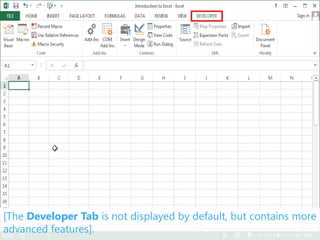 [The Developer Tab is not displayed by default, but contains more
advanced features].
 