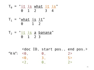 Span Query
• SpanTermQuery
  – Same as TermQuery, except your can build other
    span queries with it
• SpanOrQuery
  – Matches spans that are matched by any of some
    span queries
• SpanNotQuery
  – Matches spans that are matched by one span
    query but not the other span query

                                                     36
 