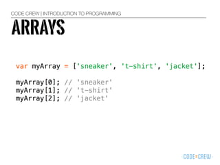 CODE CREW | INTRODUCTION TO PROGRAMMING
ARRAYS
 