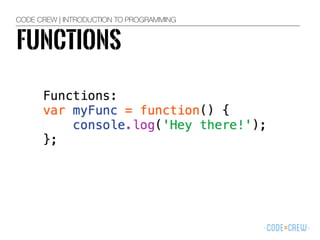 CODE CREW | INTRODUCTION TO PROGRAMMING
FUNCTIONS
 