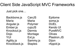 Client Side JavaScript MVC Frameworks
Just pick one…

 