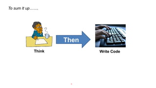 6
Then
Think Write Code
To sum It up…….
 
